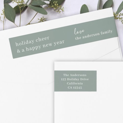 Holiday Cheer  Grayish Green Elegant Christmas Wrap Around Label