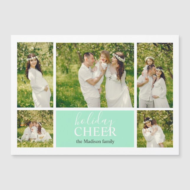 Holiday Cheer Green Photo Collage Magnetic Card (Front)