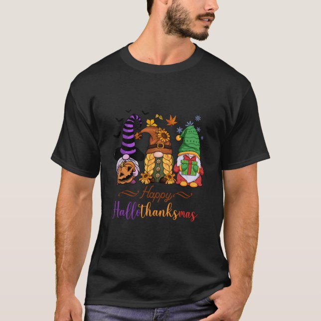 Holiday Cheer In One Tee Hallothankmas Gnome Women (Front)