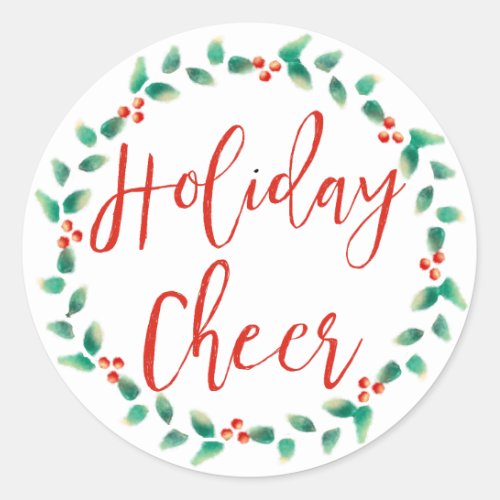 Holiday Cheer in Red and Green Christmas Wreath Classic Round Sticker