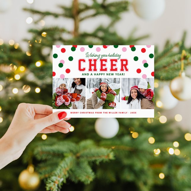 Holiday Cheer Modern 3 Photo Christmas Card (Creator Uploaded)