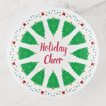Holiday Cheer | Modern Christmas Tree Mosaic Trinket Tray by clever_bits at Zazzle