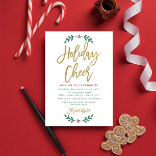Holiday Cheer Modern Gold Script Christmas Party Invitation