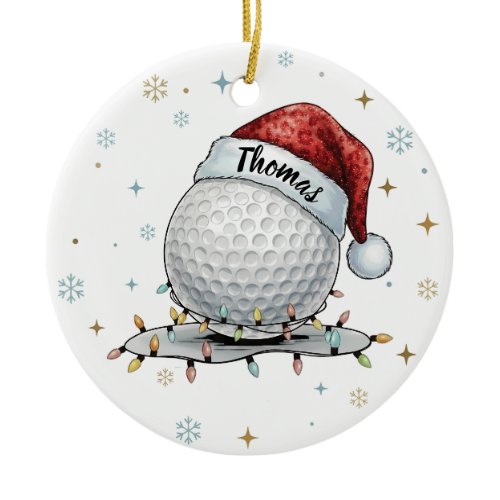 Holiday Cheer on the Green: Festive Golf Scene Ceramic Ornament