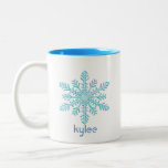 Holiday Cheer Personalized Blue Snowflake Two-Tone Coffee Mug