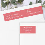 Holiday Cheer | Raspberry Red Elegant Christmas Wrap Around Label<br><div class="desc">Simple, stylish, elegant holiday return address label with modern minimal typography quote "holiday cheer and a happy new year" in white on a pinkish raspberry red background. The name, address and greeting can be easily customized for a personal touch. A sophisticated, minimalist and contemporary christmas design to stand out from...</div>