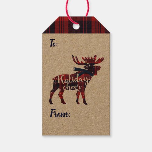 Holiday Cheer  Red Buffalo Plaid Moose Christmas Gift Tags