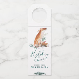 Holiday Cheer Red Fox & Winter Berries Bottle Hanger Tag