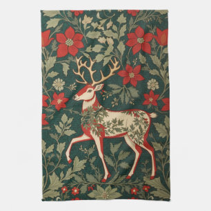 Holiday Cheer Reindeer William Morris Inspired Kitchen Towel