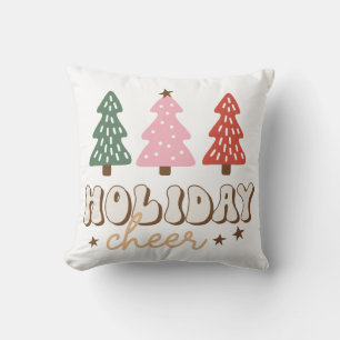 Holiday Cheer Retro Christmas Throw Pillow