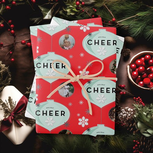 Holiday Cheer Retro Ornaments Christmas Photo Wrapping Paper Sheets