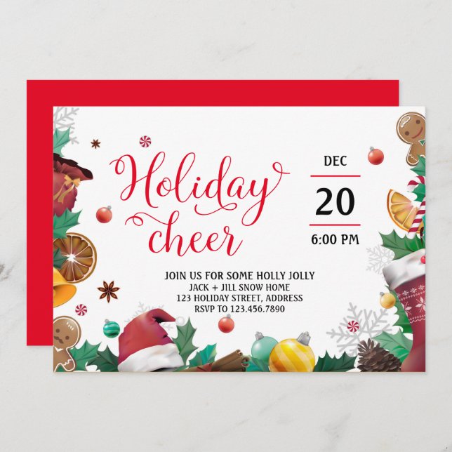 Holiday Cheer Script & Christmas Goodies Invitation (Front/Back)