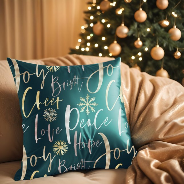 Holiday Cheer Shinny Script Typographic Christmas Throw Pillow (Holiday Cheer Shinny Script Typographic Christmas Throw Pillow)