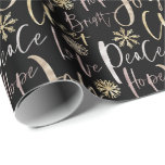 Holiday Cheer Shinny Script Typographic Christmas Wrapping Paper<br><div class="desc">Celebrate the magical and festive holiday season with our Christmas wrapping paper. The design features a typographic pattern that features cheerful holiday inspiration words "Joy, Love, Peace, Hope & Cheer" displayed in a beautiful brush script handwriting in faux gold, blush pink gold and silver against a deep black background to...</div>