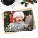 Holiday cheer simple elegant photo Christmas card<br><div class="desc">"Holiday Cheer" in an elegant script sits atop of a single horizontal photo. This classic card is the perfect way to send Christmas greetings to friends and family. The back is a festive hunter green plaid.</div>