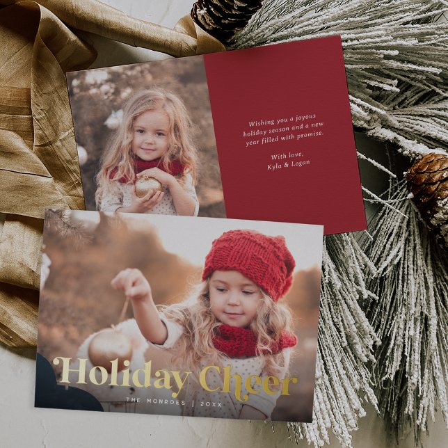Holiday Cheer Two Photo Gold Foil Holiday Card (Creator Uploaded)