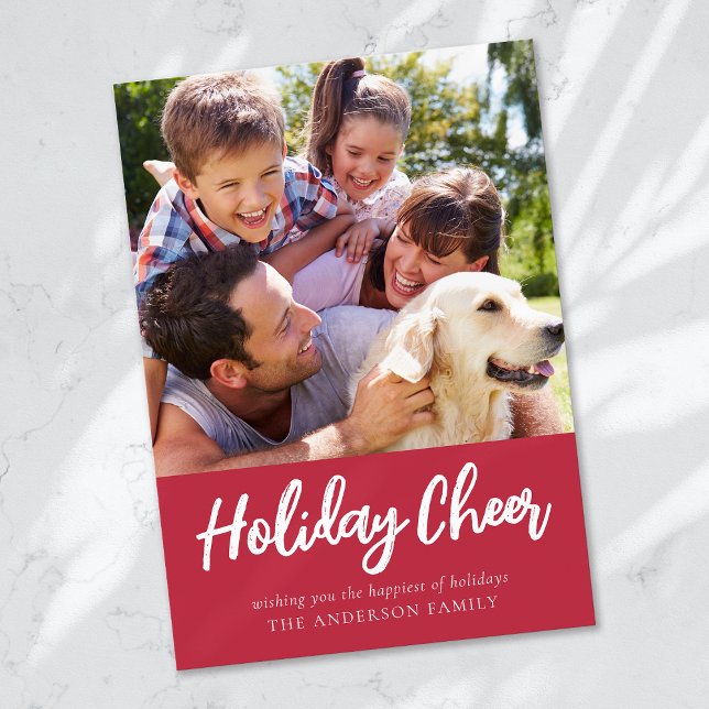 Holiday Cheer Typography Red Photo Card (Creator Uploaded)