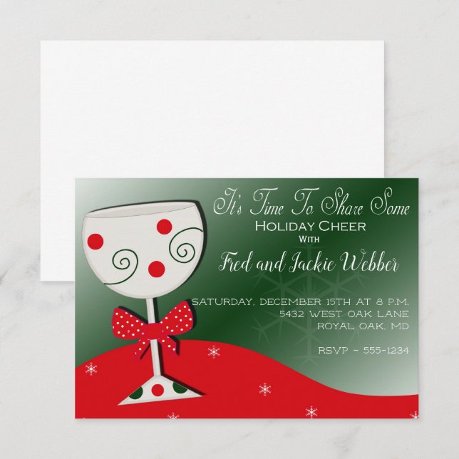 Holiday Cheer Wine Glass Christmas Party Invitation (Front/Back)