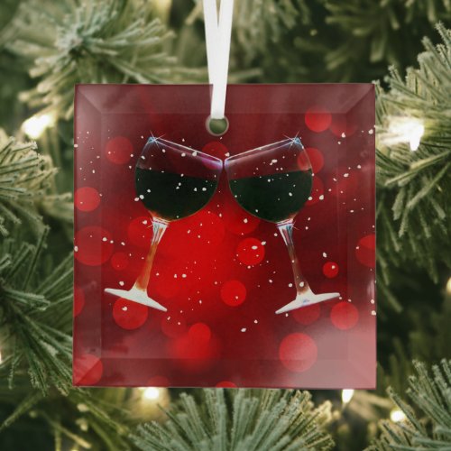 Holiday Cheer Wine Glasses Toasting  Glass Ornament