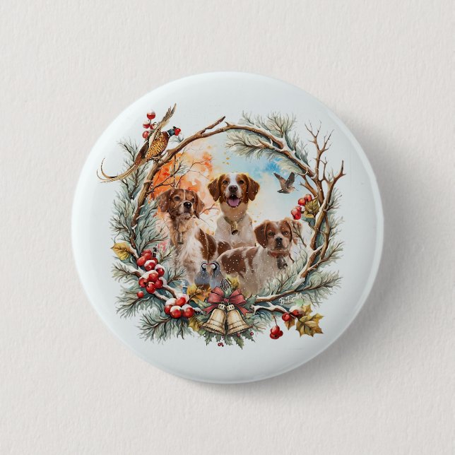  Holiday Cheer With a Brittany Spaniel Button (Front)