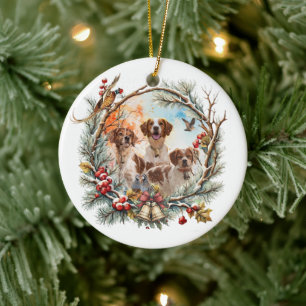 Holiday Cheer With a Brittany Spaniel Ceramic Ornament