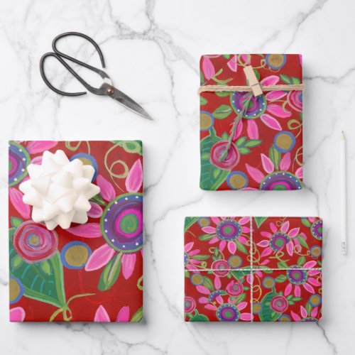 Holiday Cheer Wrapping Paper Flat Sheet Set of 3