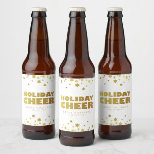 Holiday Cheers Fun Christmas White & Gold Beer Bottle Label