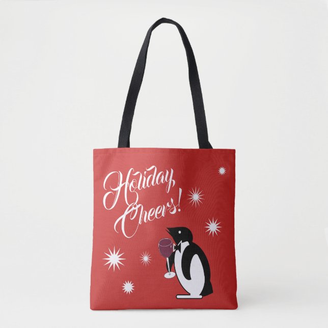 Holiday Cheers Penguin Tote Bag (Front)