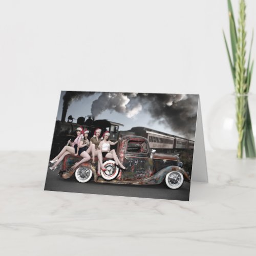 Holiday Cheers Rat Rod Santa Pin Up Girls