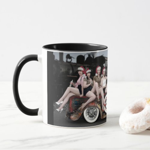 Holiday Cheers Rat Rod Santa Pin Up Girls Mug