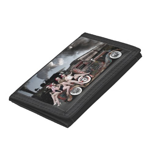 Holiday Cheers Rat Rod Santa Pin Up Girls Tri_fold Wallet