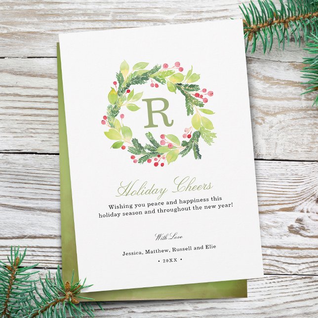Holiday Cheers Wreath Monogram Holiday Card (Holiday Cheers Wreath Monogram Holiday Card)