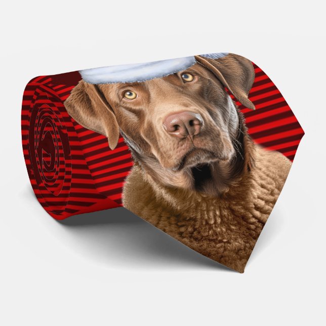 Holiday Chesapeake Retriever Dog Plaid Christmas Neck Tie (Rolled)