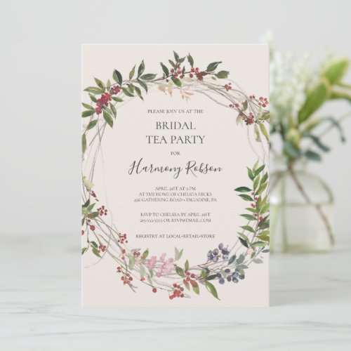 Holiday Chic Botanical Champagne Bridal Tea Party Invitation