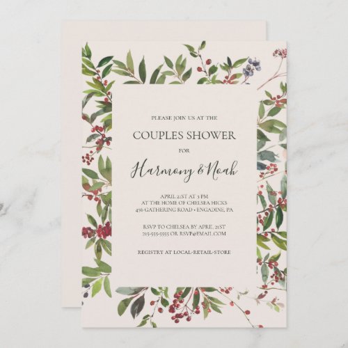 Holiday Chic Botanical  Champagne Couples Shower  Invitation