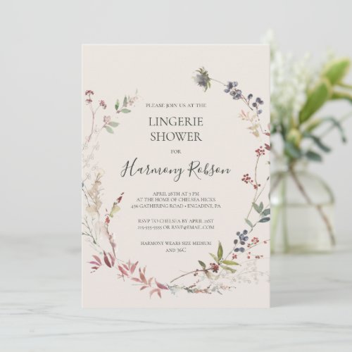 Holiday Chic Botanical  Champagne Lingerie Shower Invitation