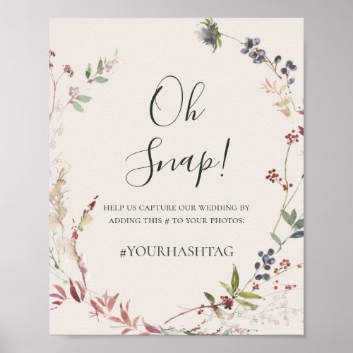 Holiday Chic Botanical  Champagne Oh Snap Hashtag Poster
