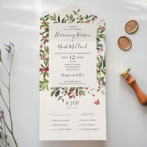 Holiday Chic Botanical  Champagne Seal And Send All In One Invitation