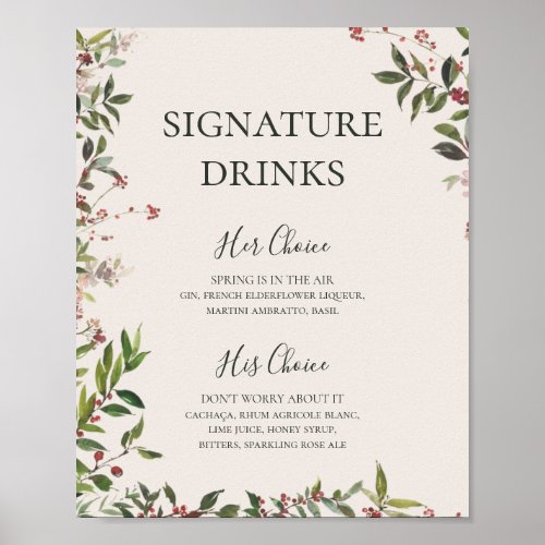 Holiday Chic Botanical Champagne Signature Drinks Poster