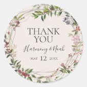 Holiday Chic Botanical | Champagne Thank You Favor Classic Round Sticker (Front)