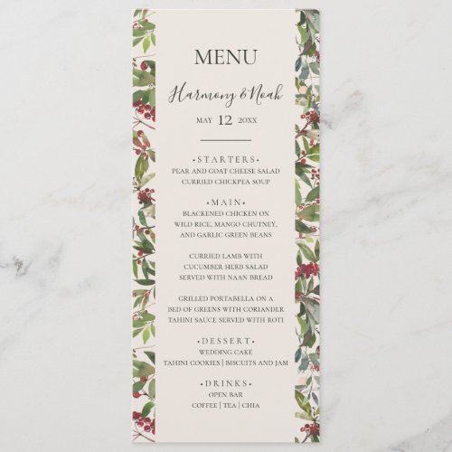 Holiday Chic Botanical  Champagne Wedding Dinner  Menu