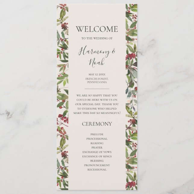 Holiday Chic Botanical | Champagne Wedding Program (Front)