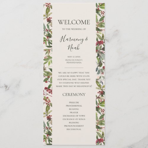 Holiday Chic Botanical  Champagne Wedding Program