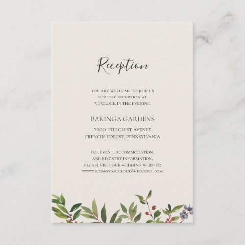 Holiday Chic Botanical Champagne Wedding Reception Enclosure Card