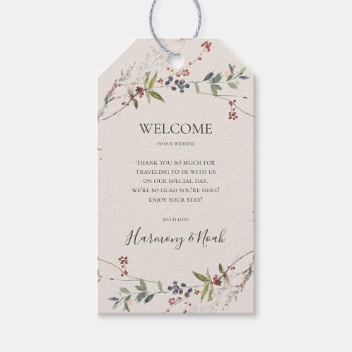 Holiday Chic Botanical  Champagne Wedding Welcome Gift Tags