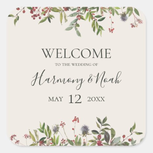 Holiday Chic Botanical  Champagne Wedding Welcome Square Sticker