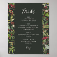 Holiday Chic Botanical | Dark Green Drinks Menu