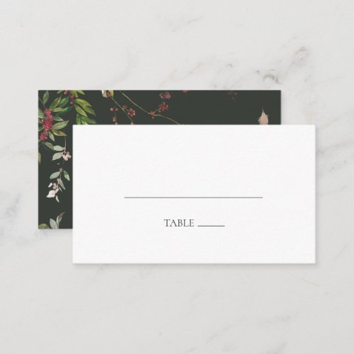 Holiday Chic Botanical  Dark Green Flat Wedding Place Card