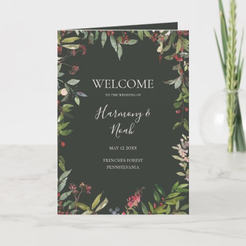 Holiday Chic Botanical  Dark Green Folded Wedding Program