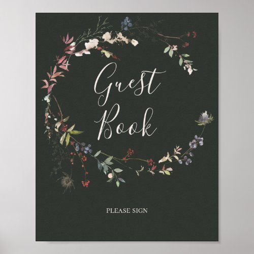 Holiday Chic Botanical Dark Green Guest Book Sign